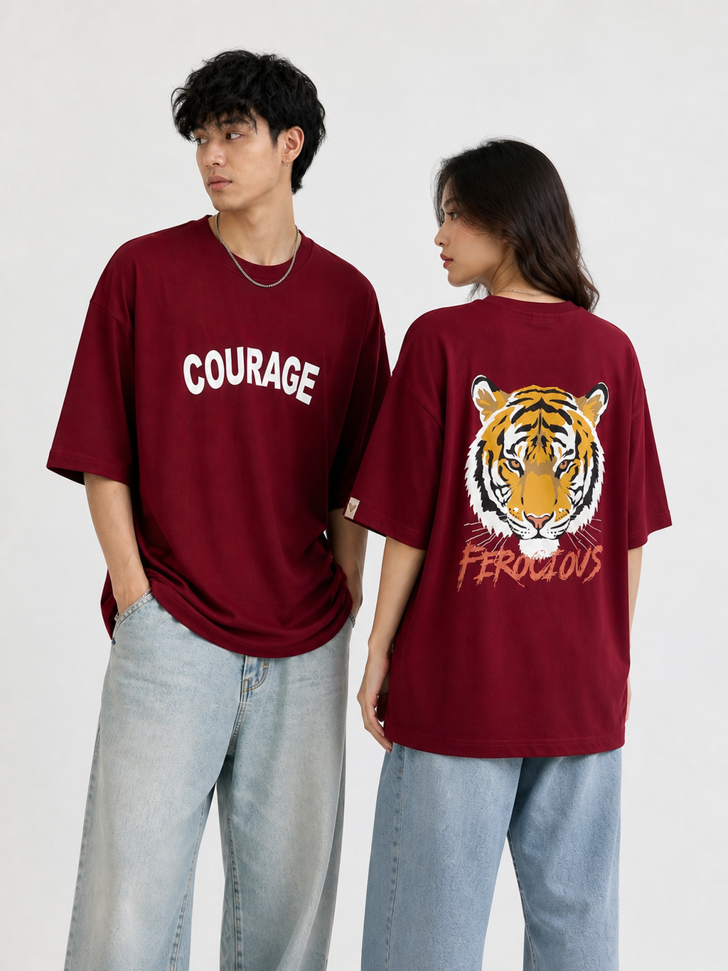 Courage – Ferocious unisex Oversized T-Shirt – Maroon