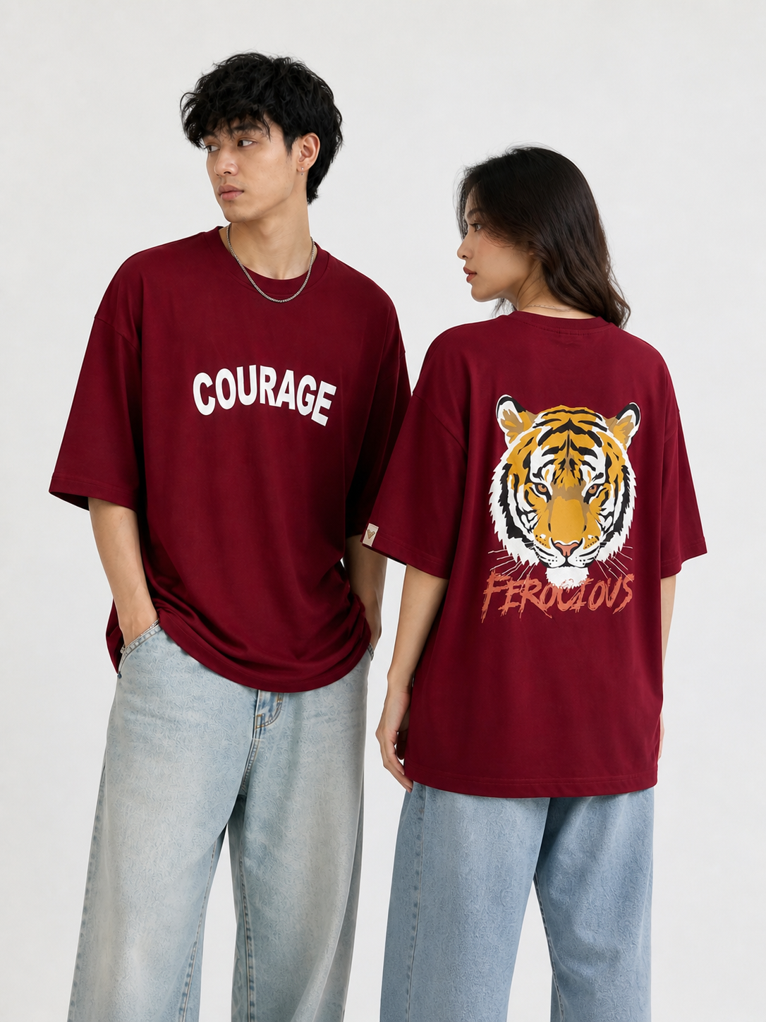 Courage – Ferocious unisex Oversized T-Shirt – Maroon