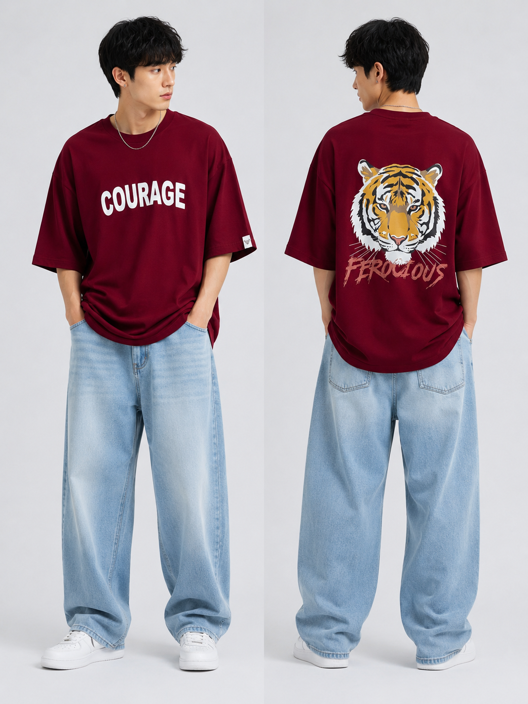 Courage – Ferocious unisex Oversized T-Shirt – Maroon