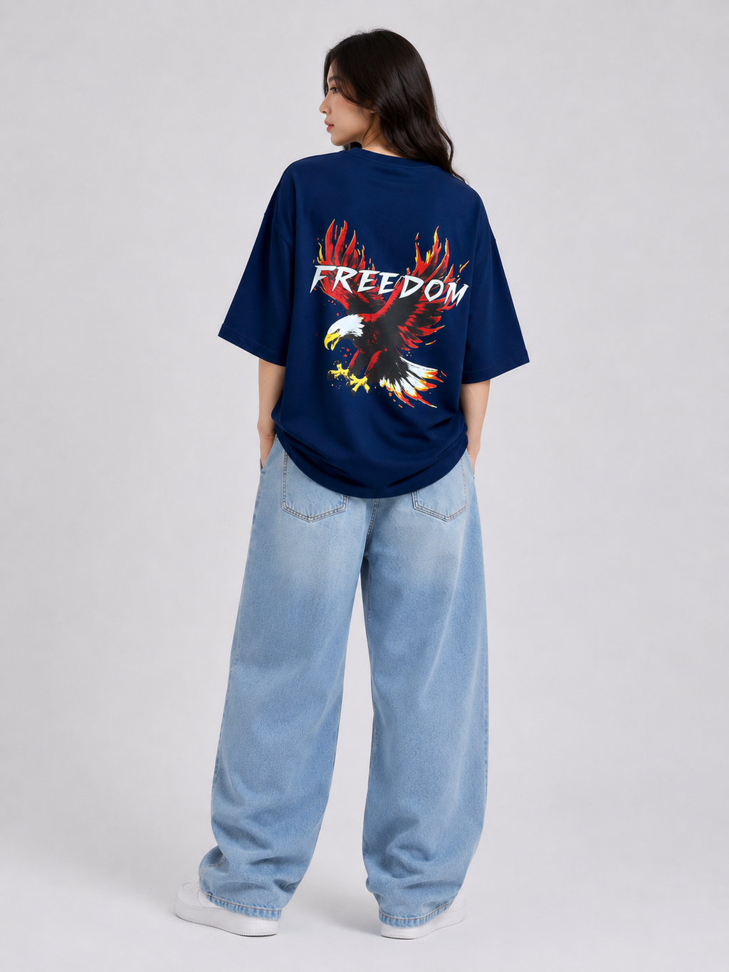 Rise Above – Freedom unisex Oversized T-Shirt – Navy Blue