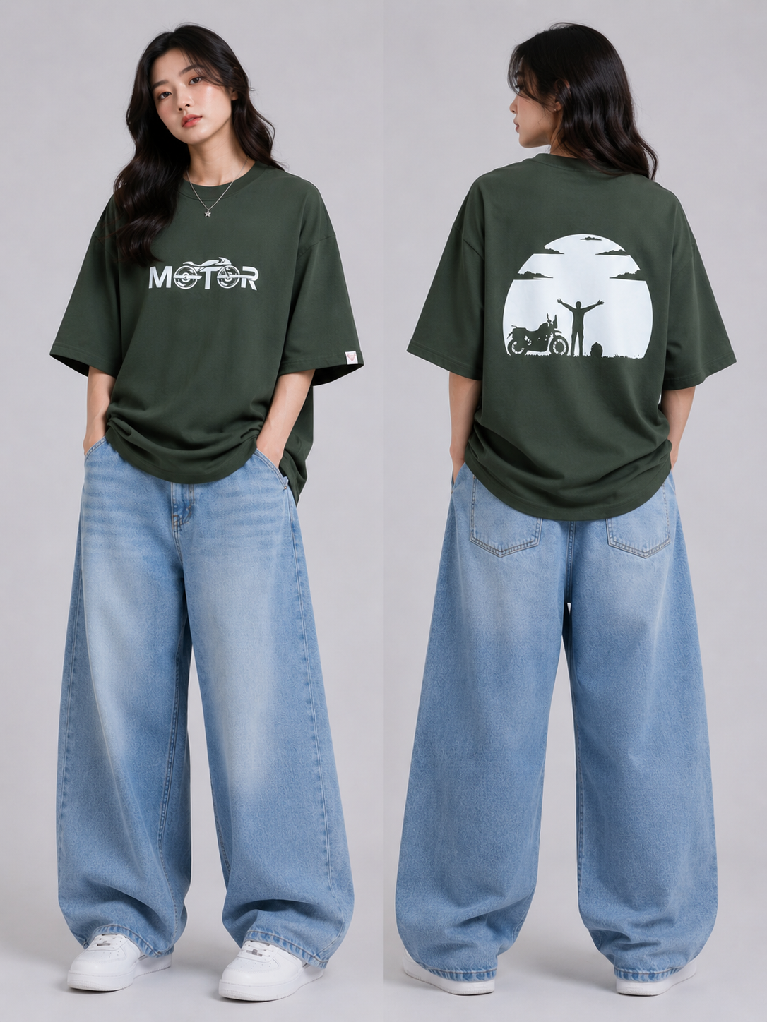 Motor Ride unisex Oversized T-Shirt – Olive Green